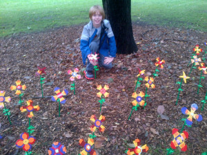 Seth plants his flower.